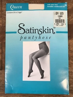 SATINSKIN Pantyhose Queen Size 2X Reinforced Toe Soft Satin Feel Nylon - IVORY - Image 1 of 2