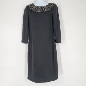 Marchesa Wool Silk Black Embellished Dress Size 4 Modest - Picture 1 of 10