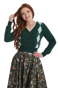 BANNED Apparel Womens Green Rockabilly Vintage Retro V Neck Heritage Cardigan - Picture 1 of 4