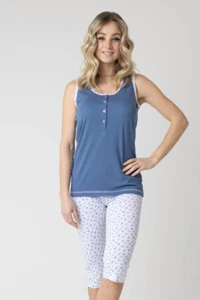 PIGIAMA DONNA FRESCO COTONE SPALLA LARGA SMANICATA PANTALONE PINOCCHIETTO - Foto 1 di 3