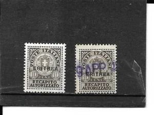 2 ERITREA AUTH. DEL. STAMPS SCOTT CAT #EY1 - EY1A CANC/MH 2020 CAT VAL $48.30 - Picture 1 of 2