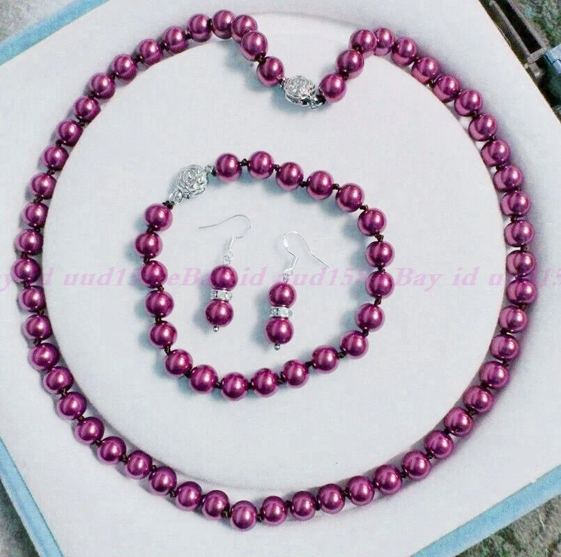 Juego de aretes pulsera collar cuentas redondas con concha de Akoya multicolor de 8 mm Foto 1 de 1