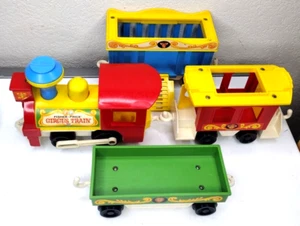 VTG Fisher Price 4pc Circus Toy Train 991 Toot Horn Fun Colors Made in USA 1970s - Picture 1 of 24