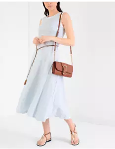 RALPH LAUREN Blue White Striped Midi Flare Sleeveless Nautical Core Dress SZ L - Picture 1 of 16