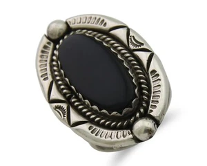 Navajo Ring 925 Silver Black Onyx Artist Signed V & N Edsitty C.80's - Picture 1 of 10