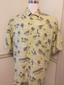 Columbia Shirt Short Sleeve Lt Green W Palm Tr MEN's S/S Button W Pocket XL GUC - Picture 1 of 5