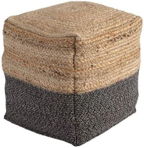 Puf trenzado yute algodón17 X 20 bronceado negro moderno granja bohemio escandinavo - Imagen 1 de 12