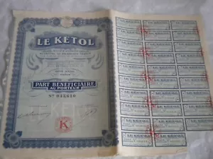 Vintage share certificate Stocks Bonds Le Kétol - Picture 1 of 2