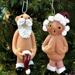 2x Resin Santa Claus Ornaments Naked Santa Naughty Funny Christmas Tree Pendants