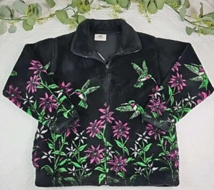 VTG Black Mountain Full Zip Sherpa All-Over Pink Hummingbird Size M Black - Picture 1 of 8