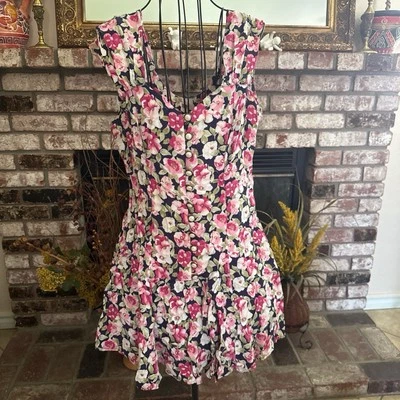 Mini Vestido Vintage Años 90 Floral Cintura Caída Abotonada Verano Talla 4 Foto 1 de 4