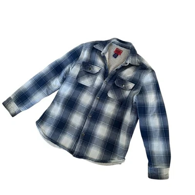 De Colección Para hombres Big Mac Ropa de Trabajo Azul A Cuadros Sherpa Imitación Piel Forrada Camisa Chaqueta A Presión M Foto 1 de 4