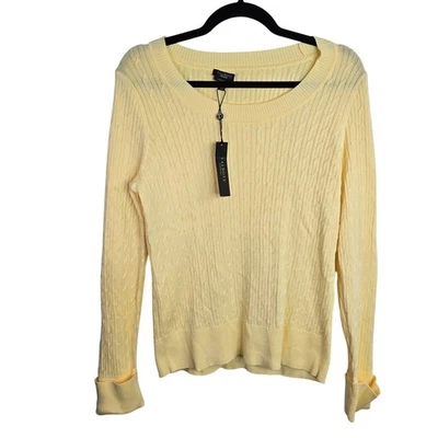 Talbots Yellow Knit Sweater Long Cuffed Sleeves Women's Large 100% Prima Cotton - Image 1 of 4