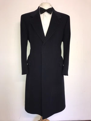CROMBIE - Mens Long NAVY BLUE WOOL COAT - UK 42  Reg - GORGEOUS OVERCOAT - Image 1 of 4