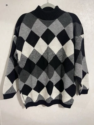 Suéter Dana Scott de Colección Años 80 Negro Blanco Tejido De Gran Tamaño Talla Mediana Foto 1 de 2