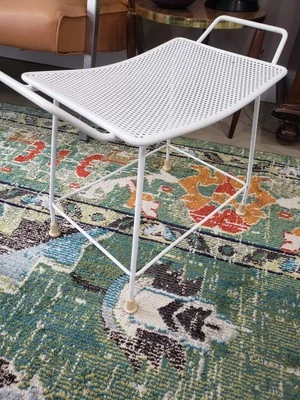 Salterini Metal Bench 50s/60s industrial MCM White Perforated Stool - Image 1 of 4