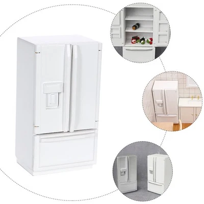 1PC Mini Wooden Double Door Fridge Mini House Decor Miniature Furniture Ornament - Image 1 of 4