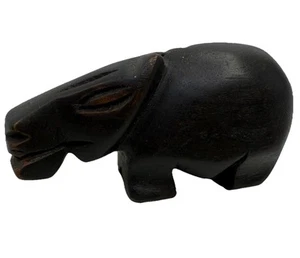 Vintage Hand Carved Ebony Wood Hippo Sculpture 4" African Ironwood Hippopotamus - Picture 1 of 5