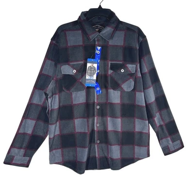 Freedom Foundry Mens Plaid Soft Fleece Shirt Jacket Large Gray Burgundy LS NEW - Image 1 of 4