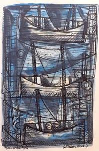 20th C vintage art 'Harbour Nocturne' ink and watercolour William Black - Picture 1 of 3