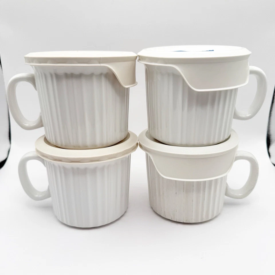 Французская белая кружка Corningware X4 с вентилируемой пластиковой крышкой 20 унций Различные условия - Изображение 1 из 4