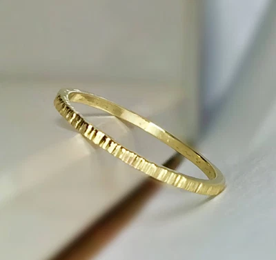 14k/10k Solid Gold Diamond Cut Ring, Gold Midi Ring, Gold Stacking Ring - Image 1 of 4