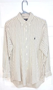 1980s Ralph Lauren POLO Yarmouth Button Shirt MEDIUM Beige Stripe (15.5-32/33) - Picture 1 of 8
