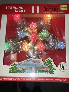Vintage 11 Lite Mini Star Steady/Lampeggiante Albero di Natale Top Topper Sterling Lit - Foto 1 di 3