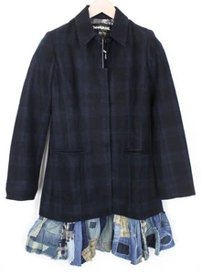DESIGUAL Snowrobot Women's Coat 38 Blue Check Wool Blend Single-Breasted Long * - Picture 1 of 10