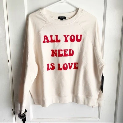 WILDFOX All You Need Is Love Crewneck Sweatshirt Graphic Print Beatles Large NWT - Image 1 of 4
