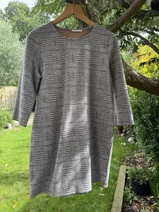 TU UK 12 Tunic Top Grey Mix Houndtooth Pattern Scoop Neck Stretchy Cotton Blend - Picture 1 of 11