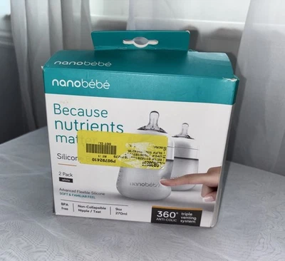 Nanobebe Anti-Colic Flexy Silicone Baby Bottles | White, 9 oz, 2 Pack - Image 1 of 3