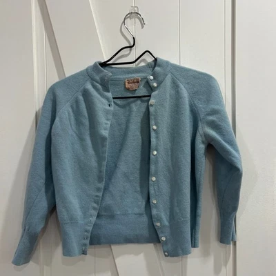 Cárdigan vintage pequeño crop verde azulado claro Darlene de Minklam talla XS Foto 1 de 4