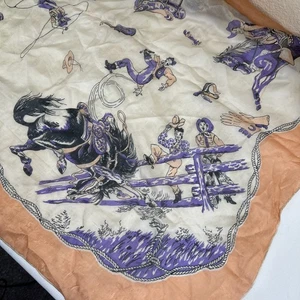 Vtg 30s 40s Silk Western Scarf Rodeo Cowboy Horse Roping Bronc Bustin BEAUTIFUL - Picture 1 of 19