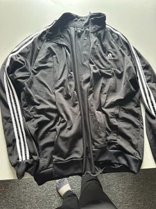 Adidas Herren schwarz weiß gestreift durchgehender Reißverschluss Langarm Jacke Windbreaker Large - Bild 1 von 7