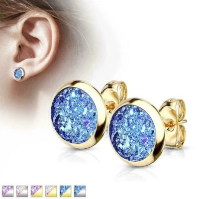Ladies Girls Pair of **DRUZY STONE** Set Stud Earrings 316L Stainless Steel 8mm Foto 1 de 3