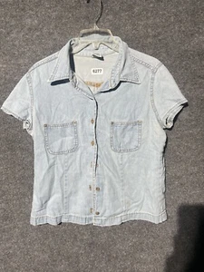 Vintage JUST USA Women's Blue Button Up Short Sleeve Size XL Made in USA - Picture 1 of 6