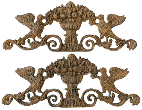 Pair Cast Iron Pediments Door Wall Birds With Urn Cover