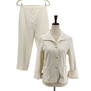 New Allan Waller Womens 4 Jacket & Pants 2 Piece Set Eyelet Cream Made in Italy - Picture 1 of 15