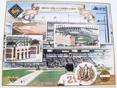 1992 Orioles Camden Yards Opening Day 8 1/2" x11" Upper Deck LE Artist Print #/d - Image 1 of 4