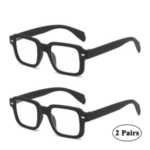 2 Pair Black Square Matt Reading Glasses Womens Mens Stylish Reader 1.0 to 4.0 - Picture 1 of 15