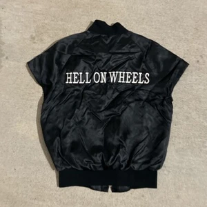 Vintage 80s Biker Vest Hell On Wheels Harley Davidson 90s Motorcycle Satin Small - Picture 1 of 5