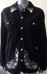Quacker Factory L Artsy Blue Velvet Jacket Embellished Bling Buttoned Whimsigoth - Picture 1 of 14