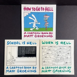 Lot 3 Vintage Matt Groening Books How to go to Hell School is Hell Work is Hell - Picture 1 of 5