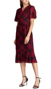 Lauren Ralph Lauren Women's Red Short Sleeve Plaid Wrap Dress Size 10 - Picture 1 of 3