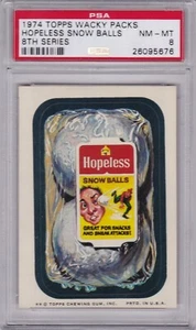 1974 Topps Wacky Packages HOPELESS SNOW BALLS PSA 8 NM/MT Series 8 Packs   - Picture 1 of 1