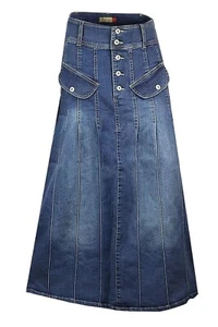 Clove Jeans Women's A Line Blue Denim Skirts - Stone Wash Long Skirt for Women - Picture 1 of 8