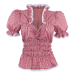 Trachtenbluse Damen Bluse rot Weiß kariert Smok | By Johanna Vegan Kurzarm - Bild 1 von 5