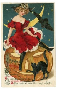 Halloween Winsch Dama en Vestido Rojo JOL Gato Negro - Imagen 1 de 2