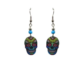 Day of the Dead Sugar Skull Graphic Earrings Dia de los Muertos Jewelry Multi - Picture 1 of 3